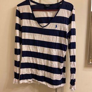 Polo Ralph Lauren Navy Striped V Neck Top